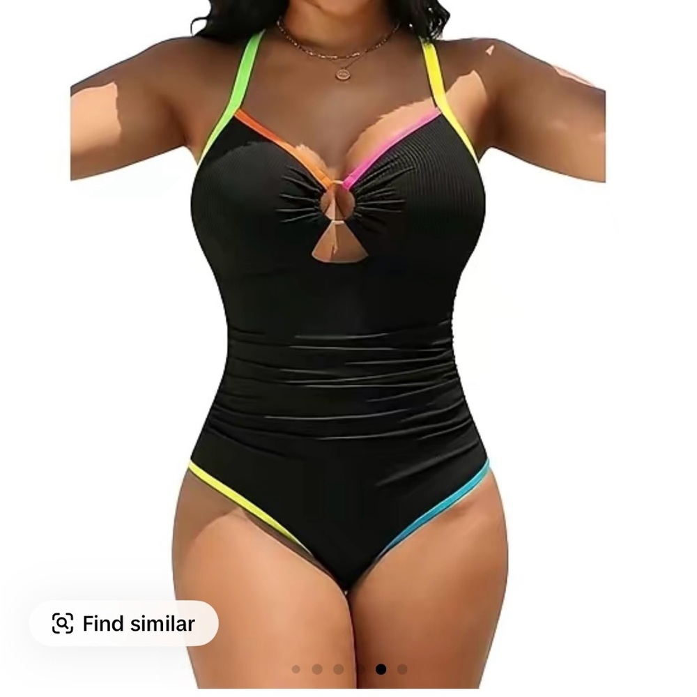 Blooming Jelly, Black One-Piece Swimsuit with Colorful Straps, XL-NWT